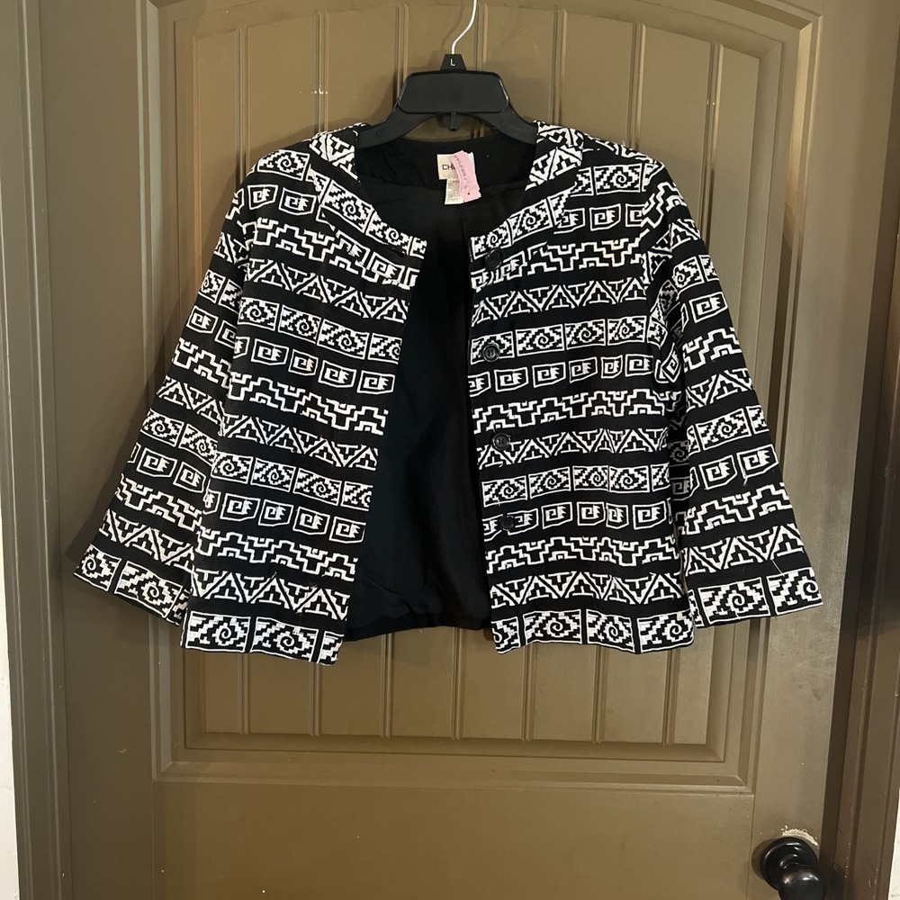 Chico's Black White Embroidered Western  Women's Size 1 Jacket